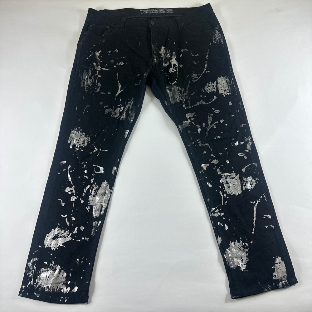 The Heritage America 76 Mens‎ 42x34 Black Jeans Paint Splatter Distressed Style